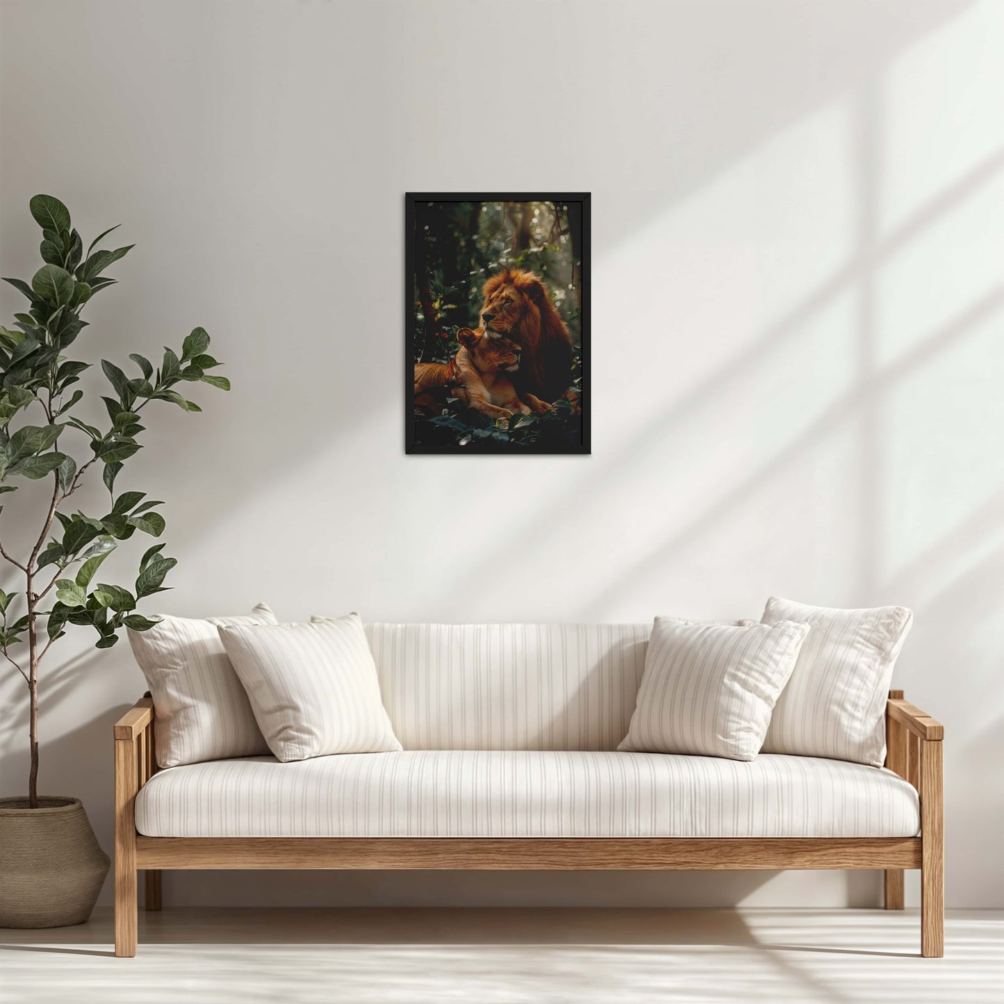 Living Room Cabinet Table Preview of Pride of the Wild – Lion Wall Art & Photo Frame in Black Color Frame