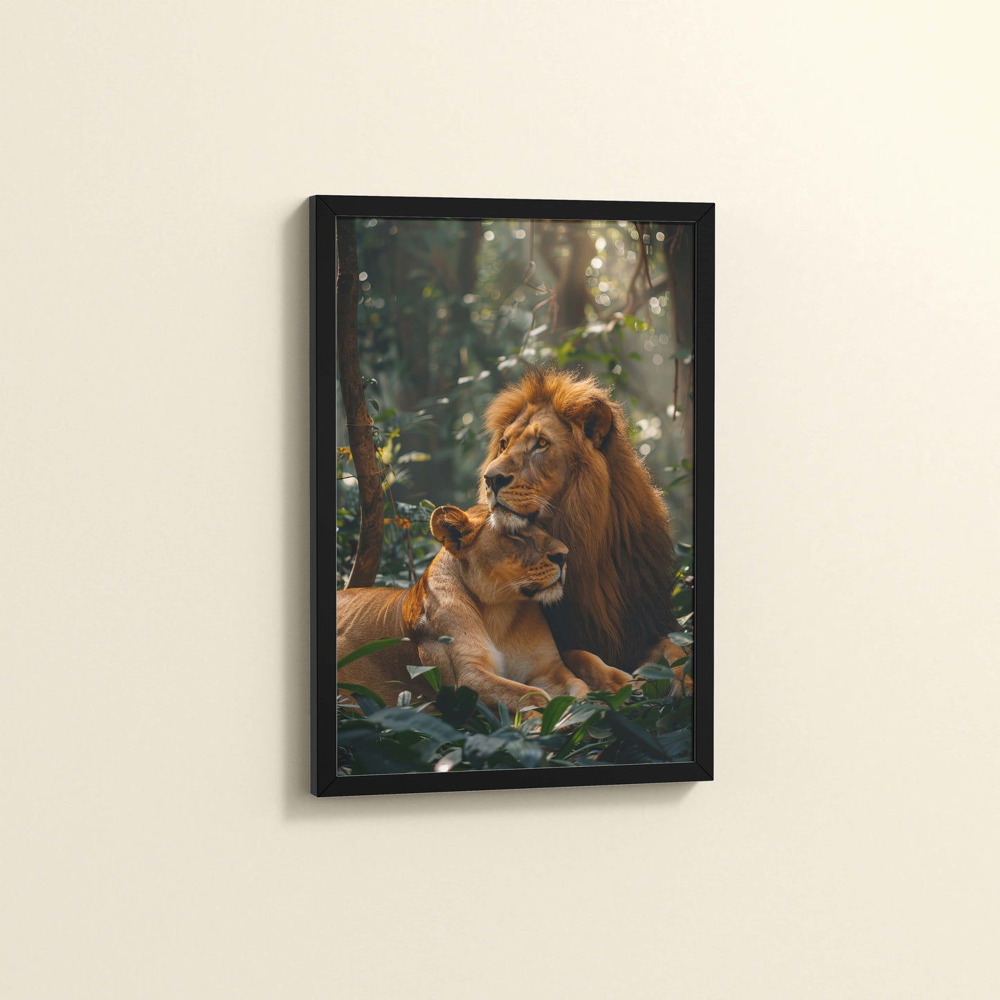 Side View of Pride of the Wild – Lion Wall Art & Photo Frame in Black Color Frame