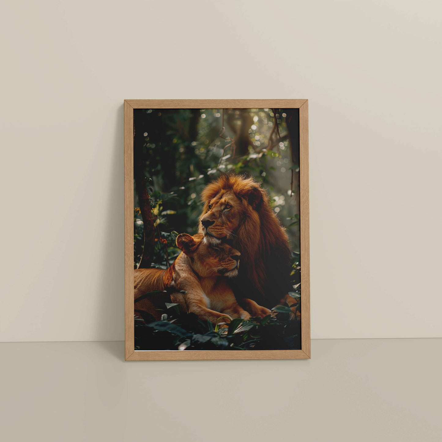 Floor View of Pride of the Wild – Lion Wall Art & Photo Frame in Natrual Color Frame