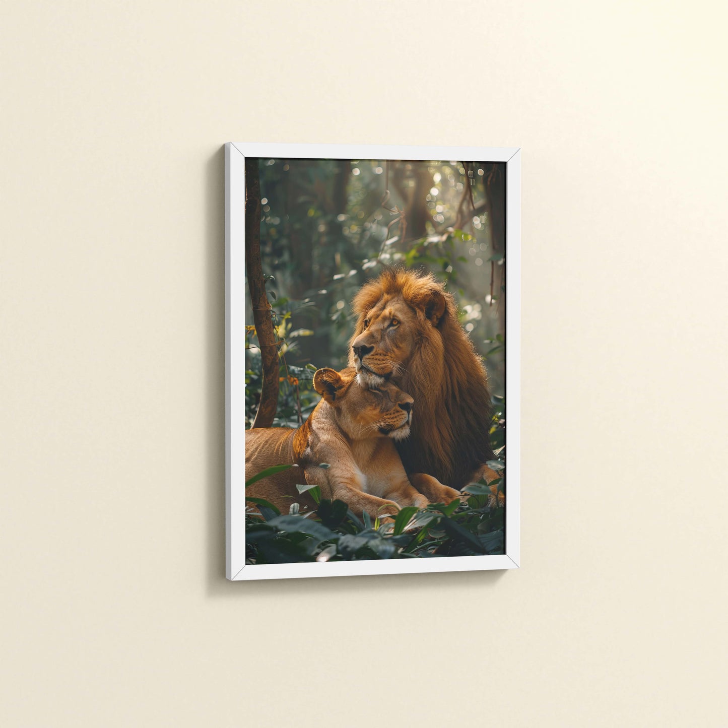 Side View of Pride of the Wild – Lion Wall Art & Photo Frame in White Color Frame