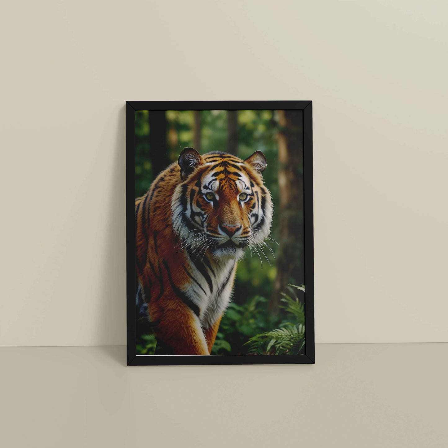 Floor View of Fierce Focus – Tiger in Wildlife Wall Photo Frame in Black Color Frame