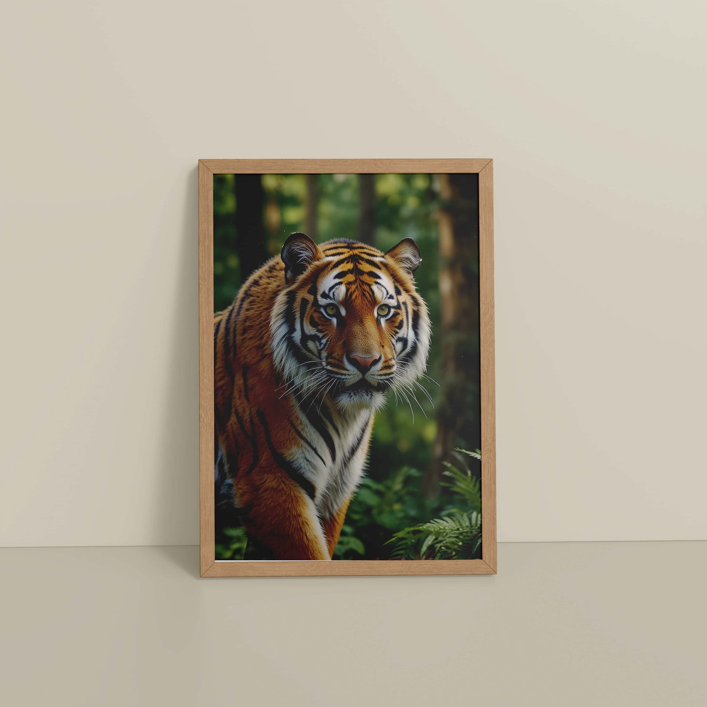 Floor View of Fierce Focus – Tiger in Wildlife Wall Photo Frame in Natrual Color Frame
