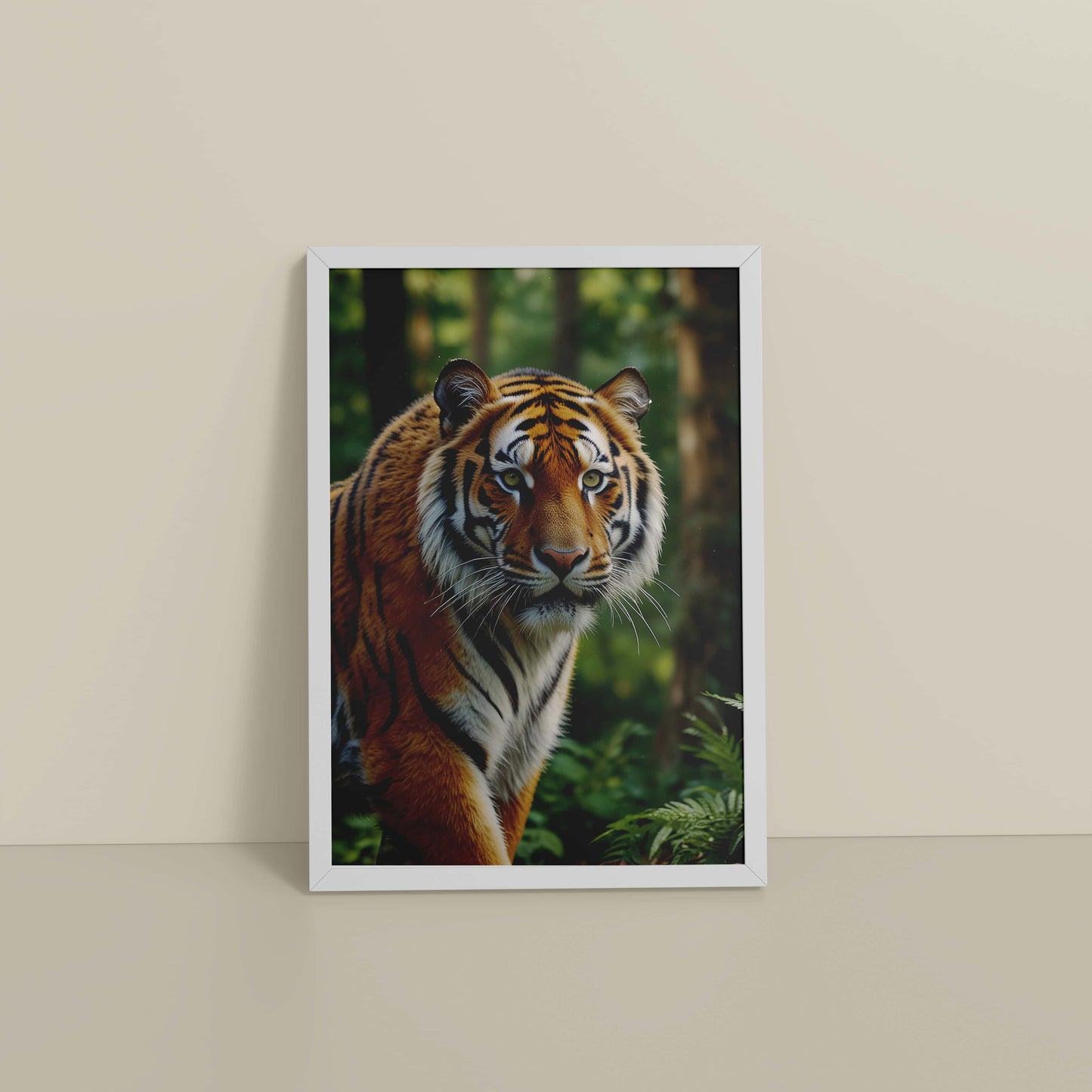 Floor View of Fierce Focus – Tiger in Wildlife Wall Photo Frame in White Color Frame