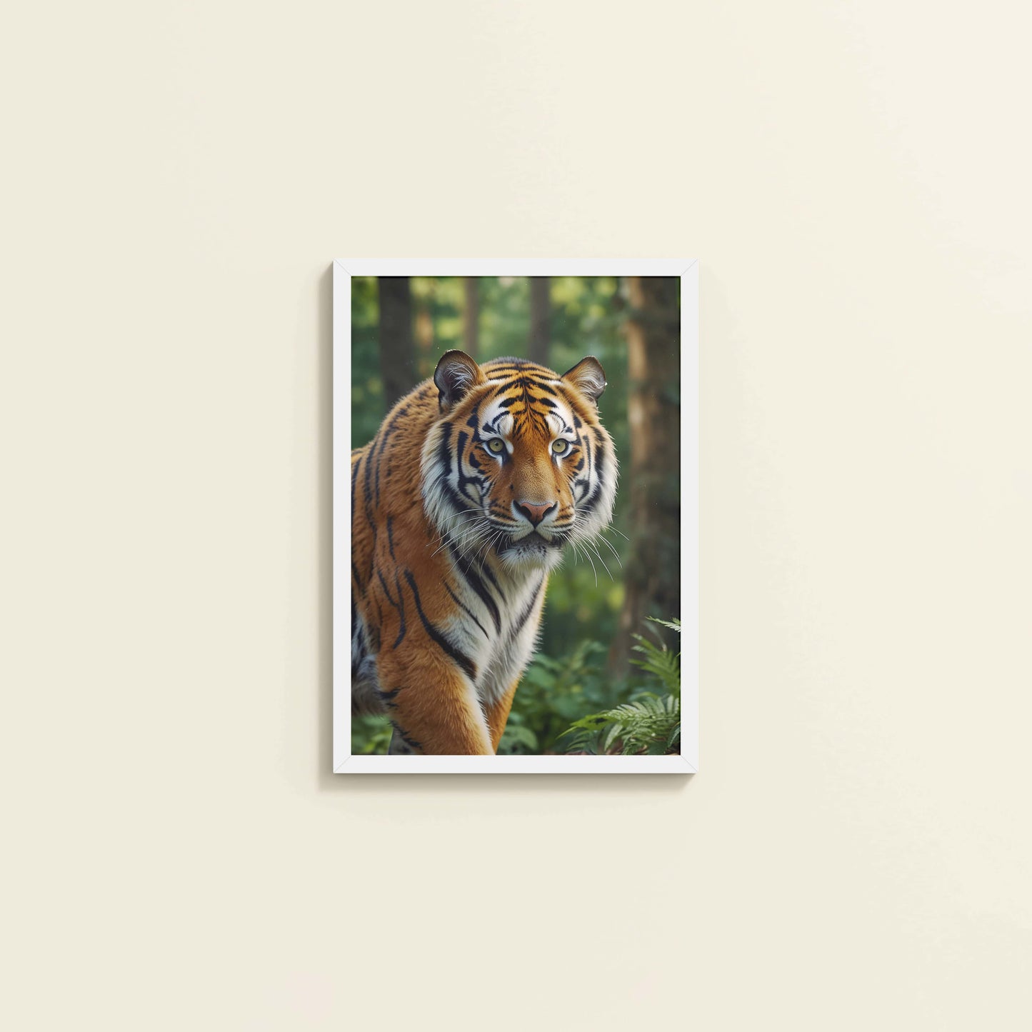 Wall View of Fierce Focus – Tiger in Wildlife Wall Photo Frame in White Color Frame