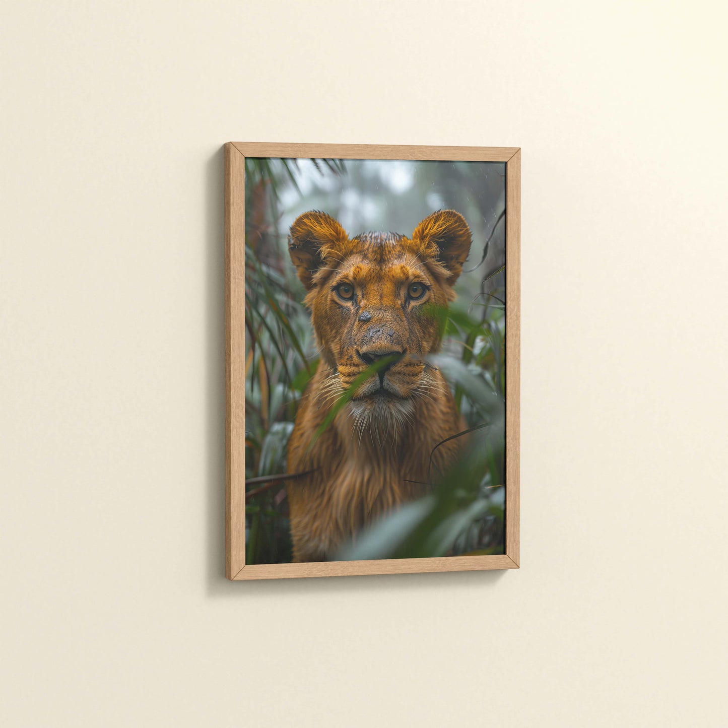 Side View of Little King – Lion Cub in Forest Wall Art & Frame in Natrual Color Frame