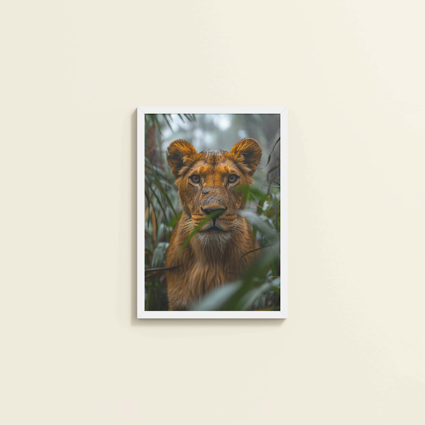 Wall View of Little King – Lion Cub in Forest Wall Art & Frame in White Color Frame