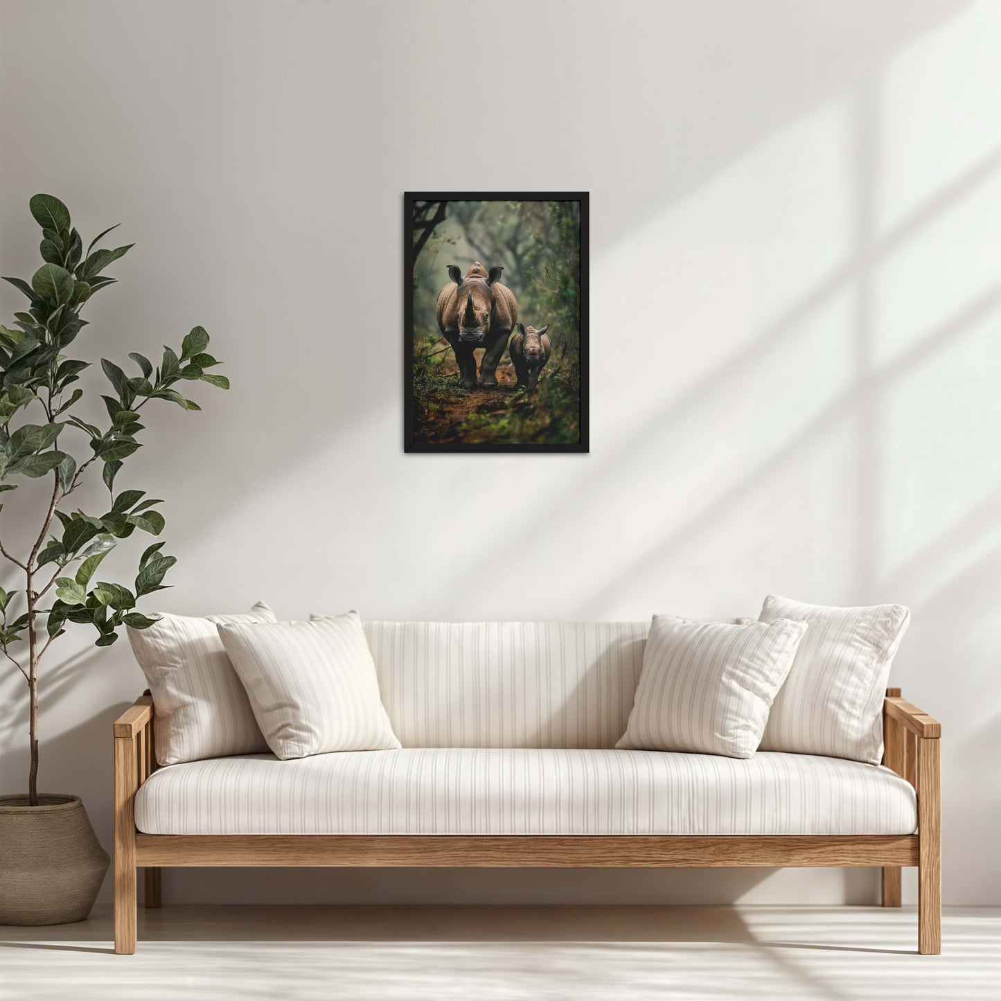 Living Room Cabinet Table Preview of Nature’s Bond – Rhinoceros with Baby Wall Decor in Black Color Frame