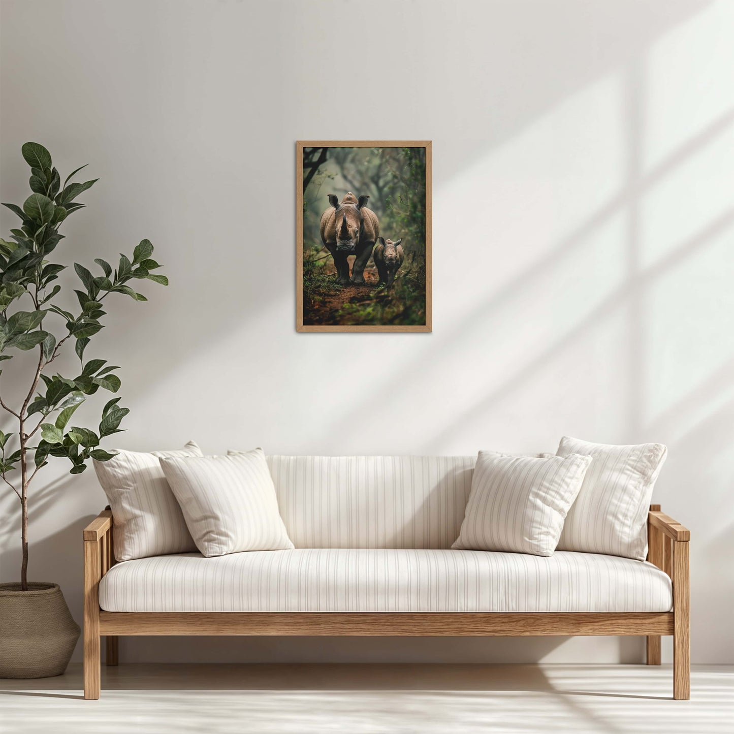 Living Room Cabinet Table Preview of Nature’s Bond – Rhinoceros with Baby Wall Decor in Natrual Color Frame