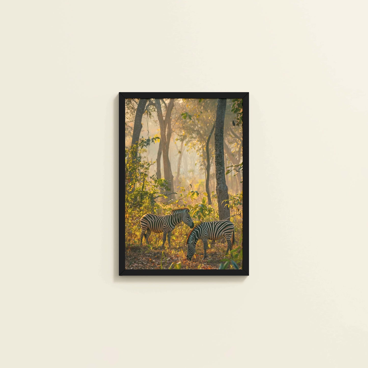Wall View of Grace in Stripes – Zebra with Baby Wall Art Frame in Black Color Frame