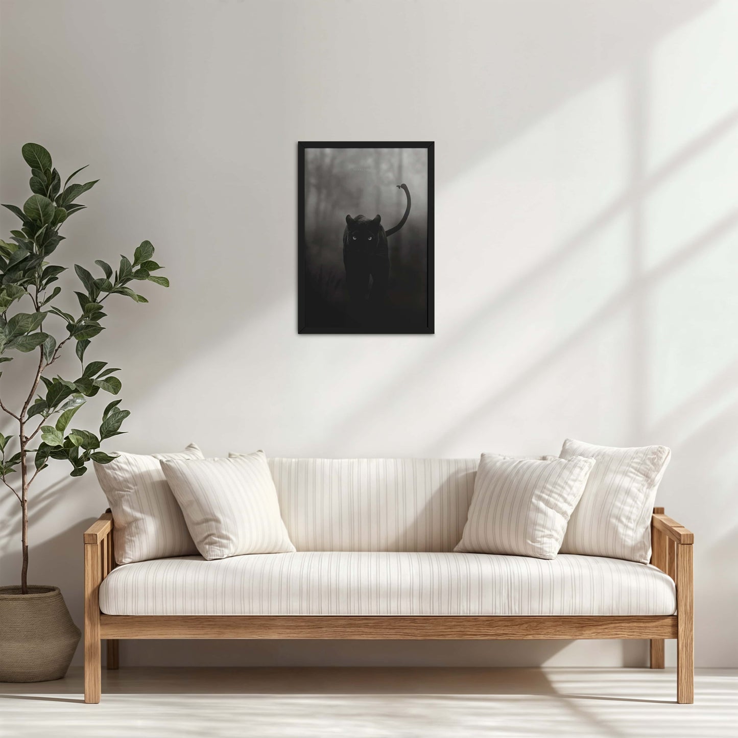 Living Room Cabinet Table Preview of Silent Hunter – Black Panther Wildlife Wall Art Frame in Black Color Frame