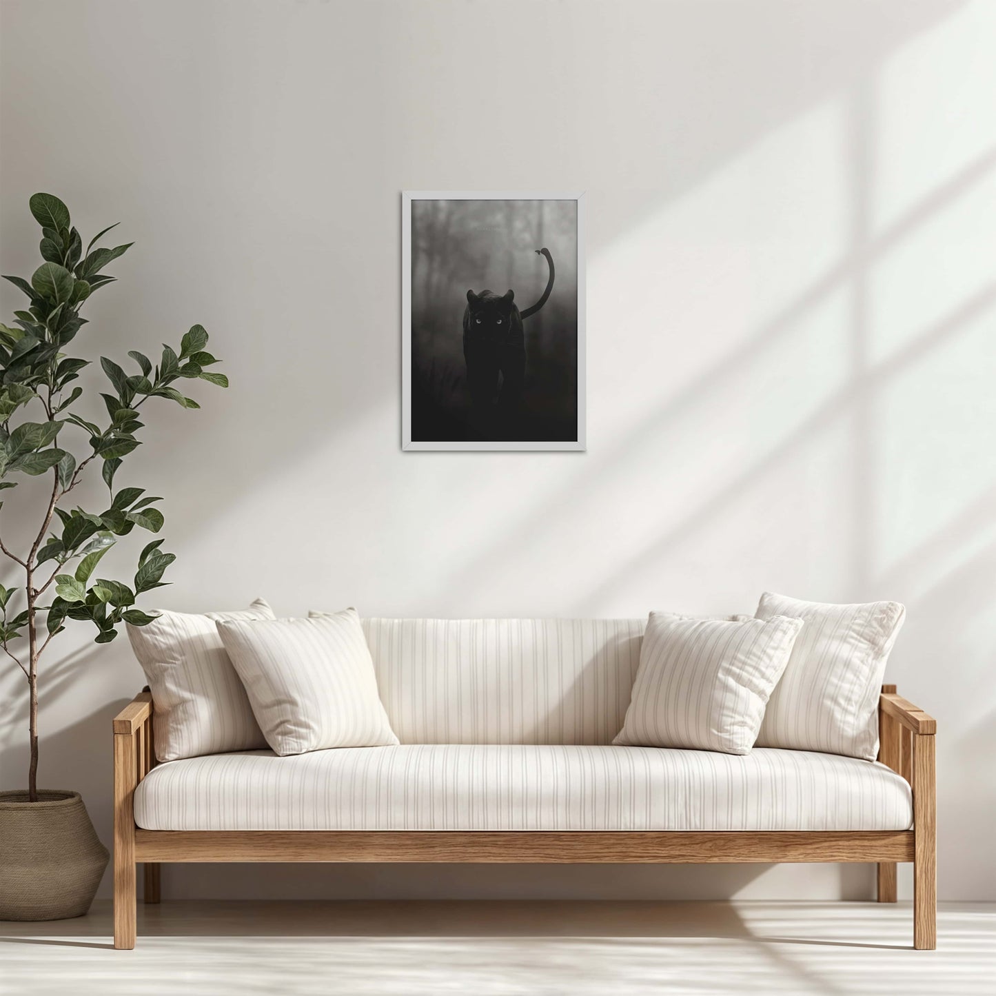 Living Room Cabinet Table Preview of Silent Hunter – Black Panther Wildlife Wall Art Frame in White Color Frame