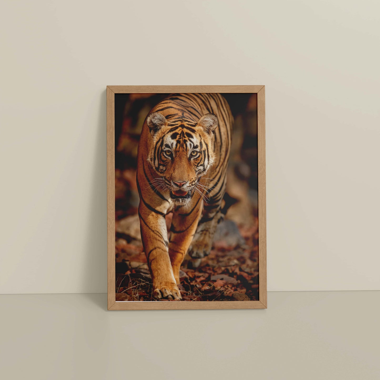 Floor View of Tiger Gaze – Fierce Jungle Wall Photo Frame in Natrual Color Frame