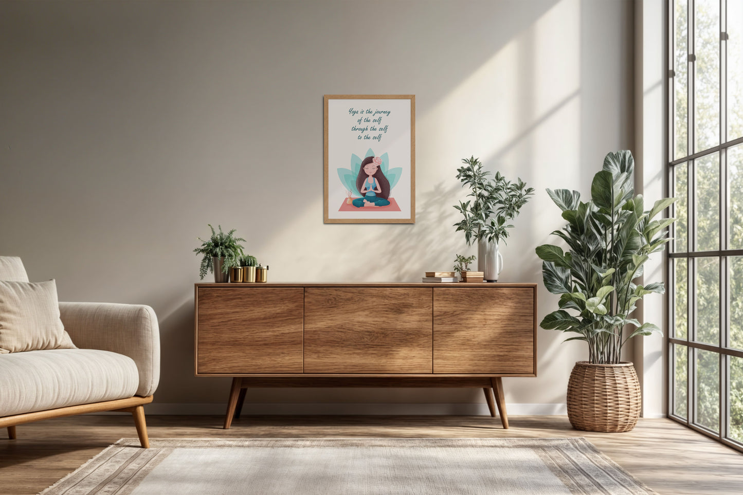Living Room Cabinet Preview of The Inner Journey of Yoga – Wall Art Frame in Natrual Color Frame