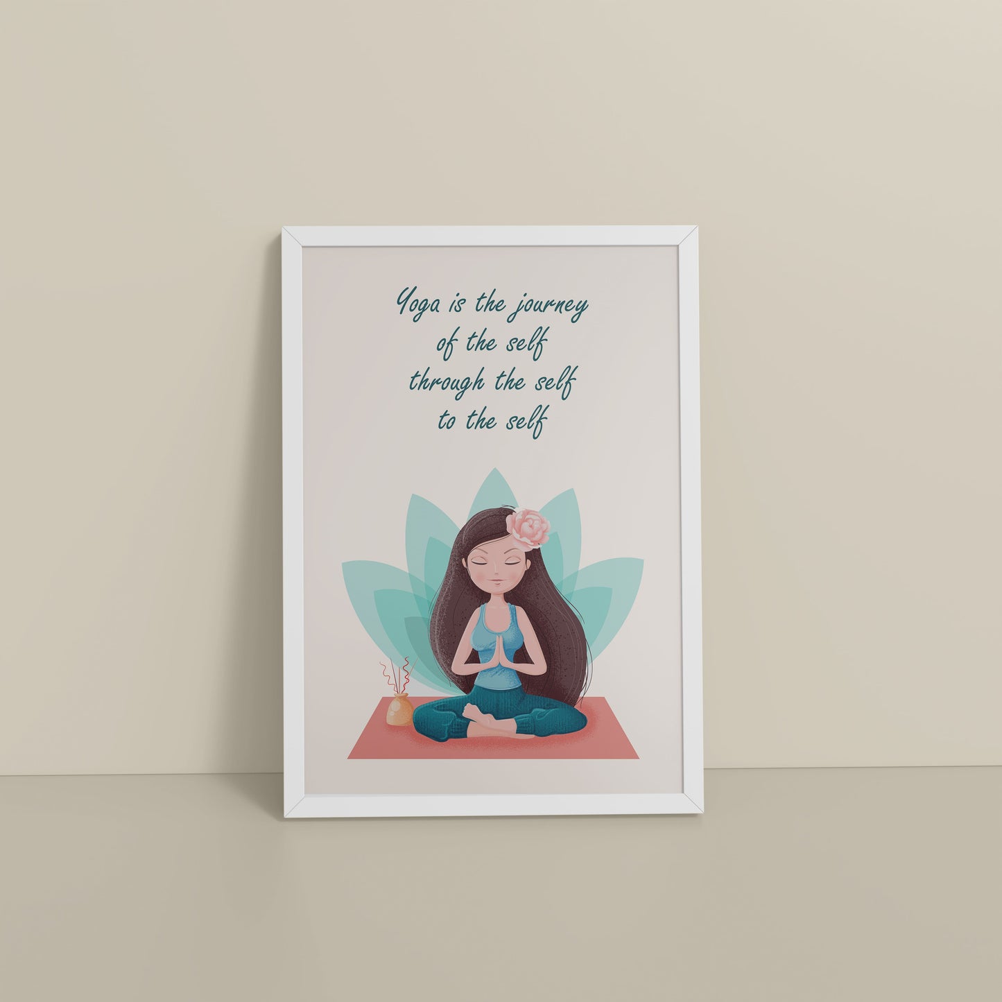 Floor View of The Inner Journey of Yoga – Wall Art Frame in White Color Frame