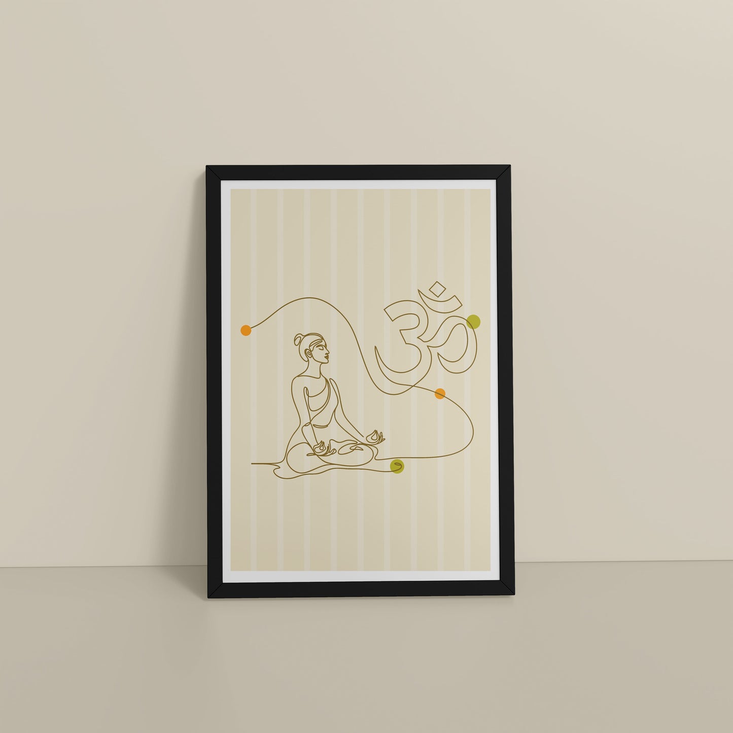 Floor View of Om Serenity – Meditative Line Art Wall Frame in Black Color Frame