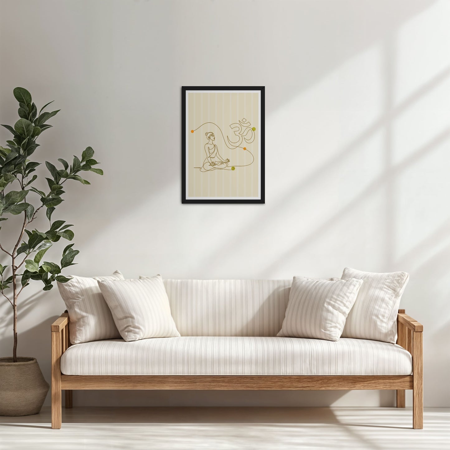 Living Room Cabinet Table Preview of Om Serenity – Meditative Line Art Wall Frame in Black Color Frame