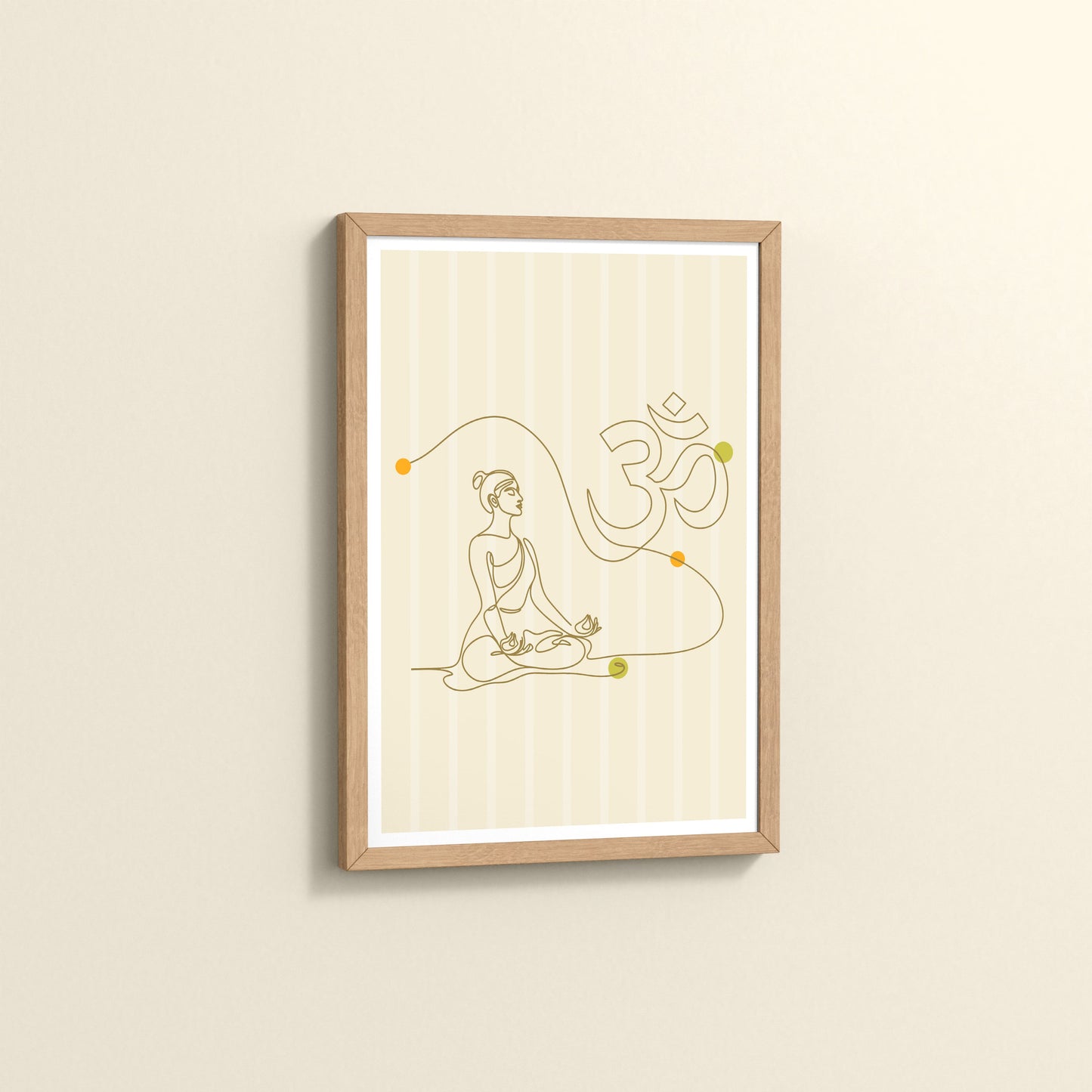 Side View of Om Serenity – Meditative Line Art Wall Frame in Natrual Color Frame