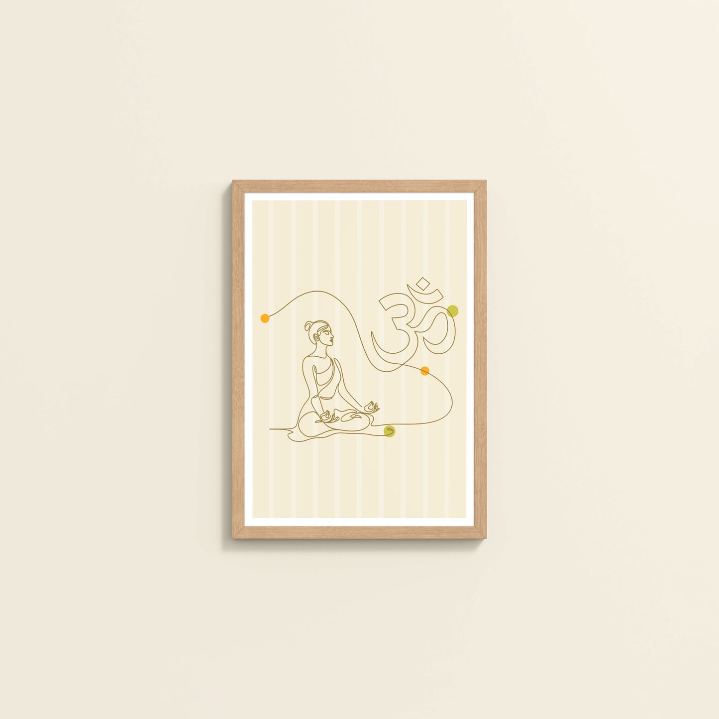 Wall View of Om Serenity – Meditative Line Art Wall Frame in Natrual Color Frame