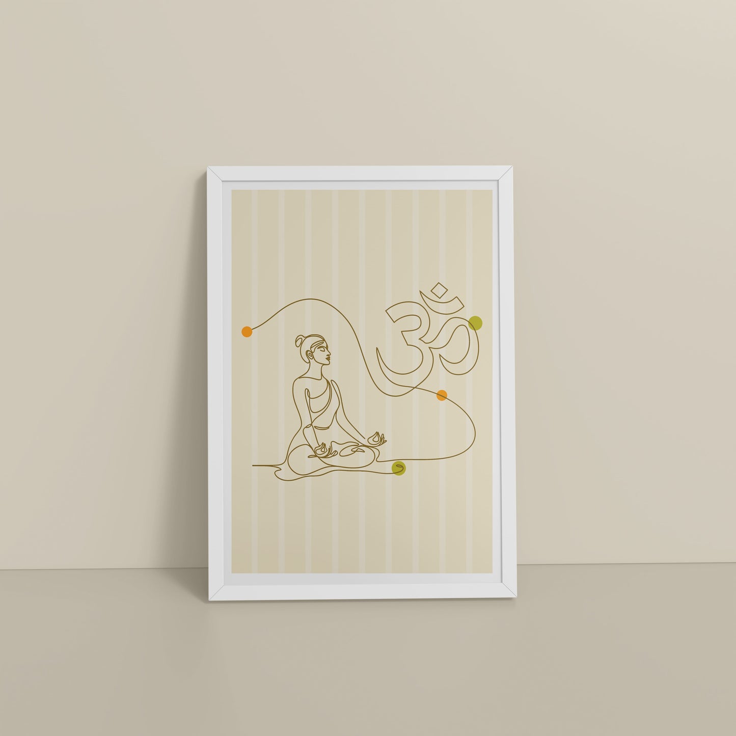 Floor View of Om Serenity – Meditative Line Art Wall Frame in White Color Frame