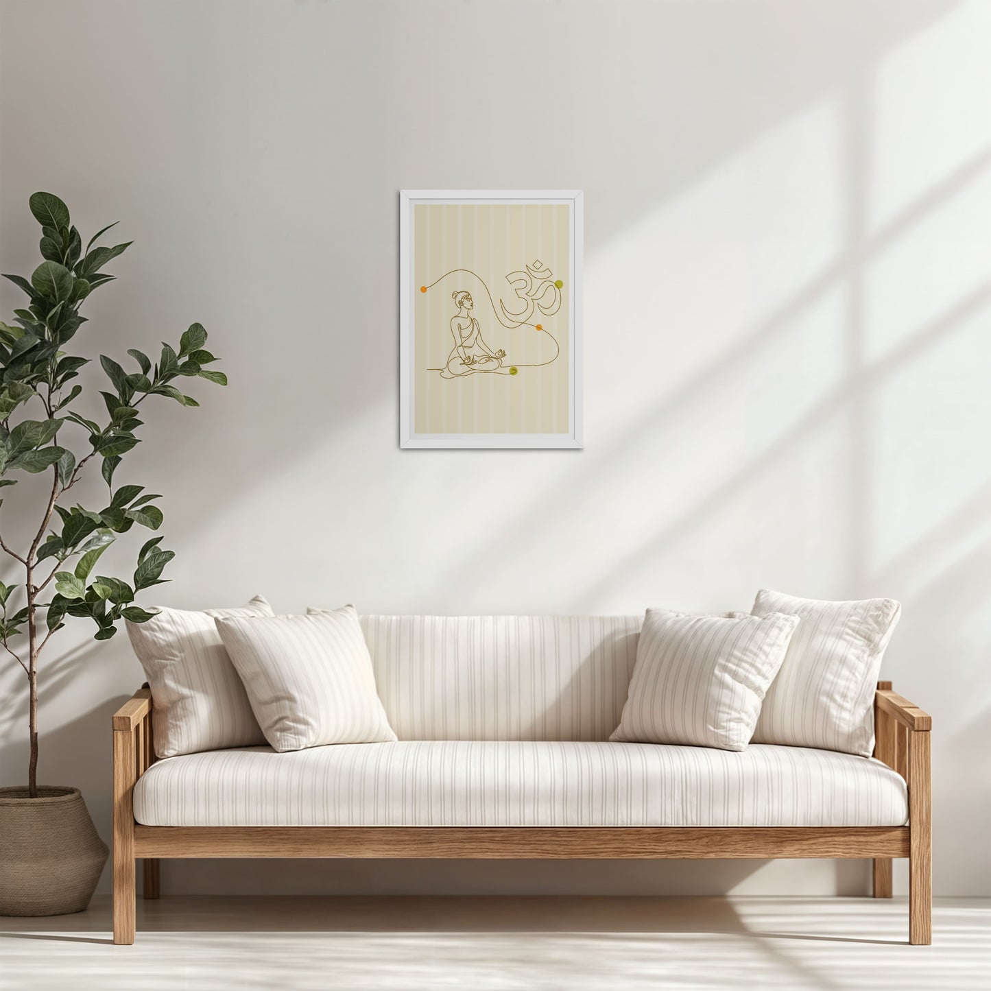 Living Room Cabinet Table Preview of Om Serenity – Meditative Line Art Wall Frame in White Color Frame