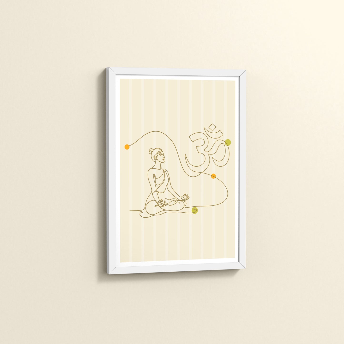 Side View of Om Serenity – Meditative Line Art Wall Frame in White Color Frame