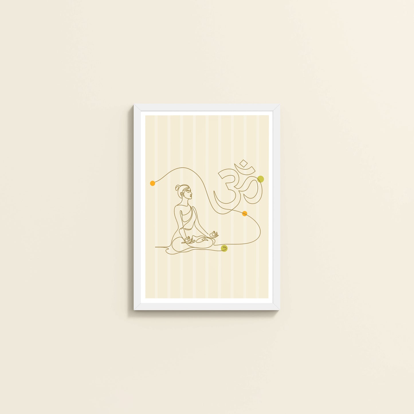 Wall View of Om Serenity – Meditative Line Art Wall Frame in White Color Frame
