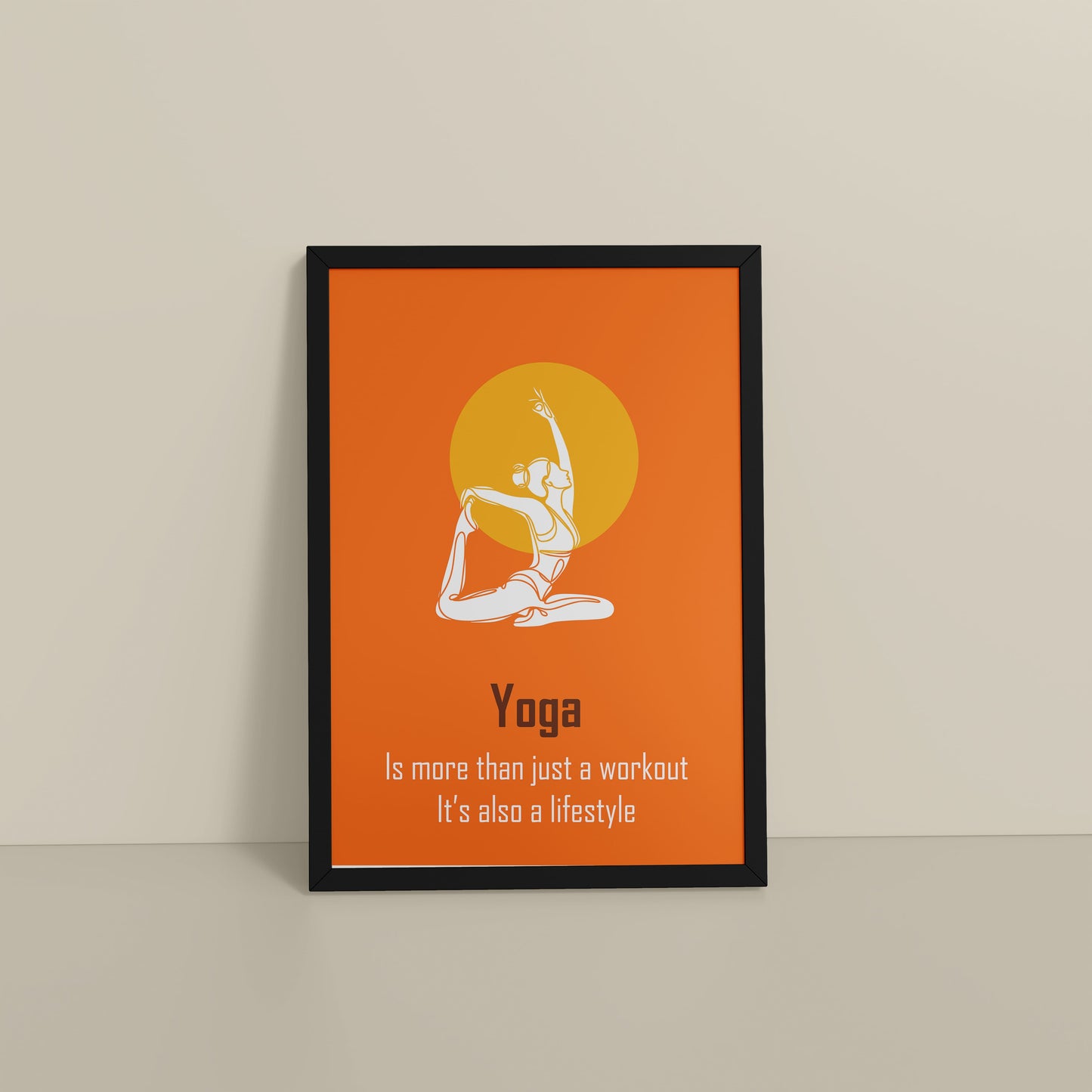 Floor View of Yoga as a Lifestyle Motivational Wall Art in Black Color Frame