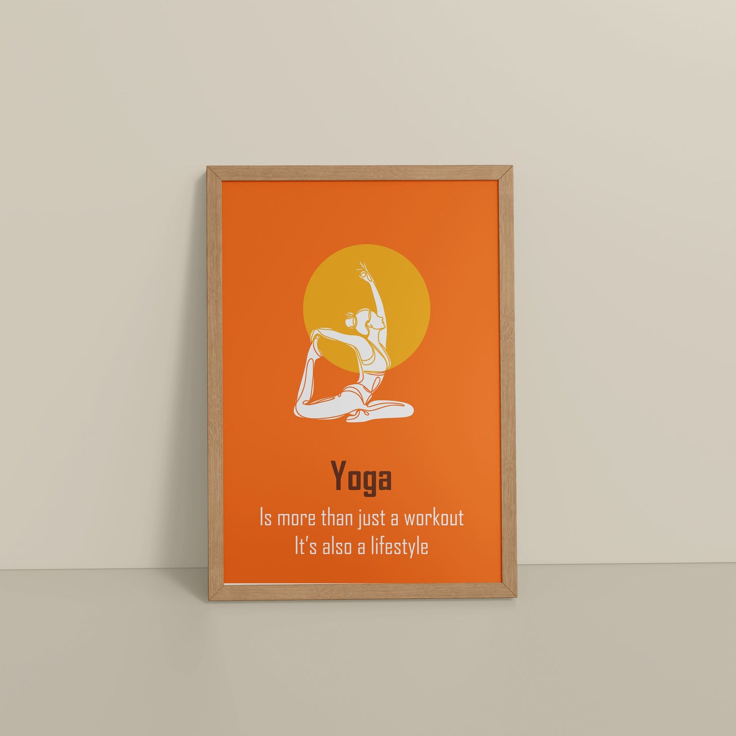 Floor View of Yoga as a Lifestyle Motivational Wall Art in Natrual Color Frame