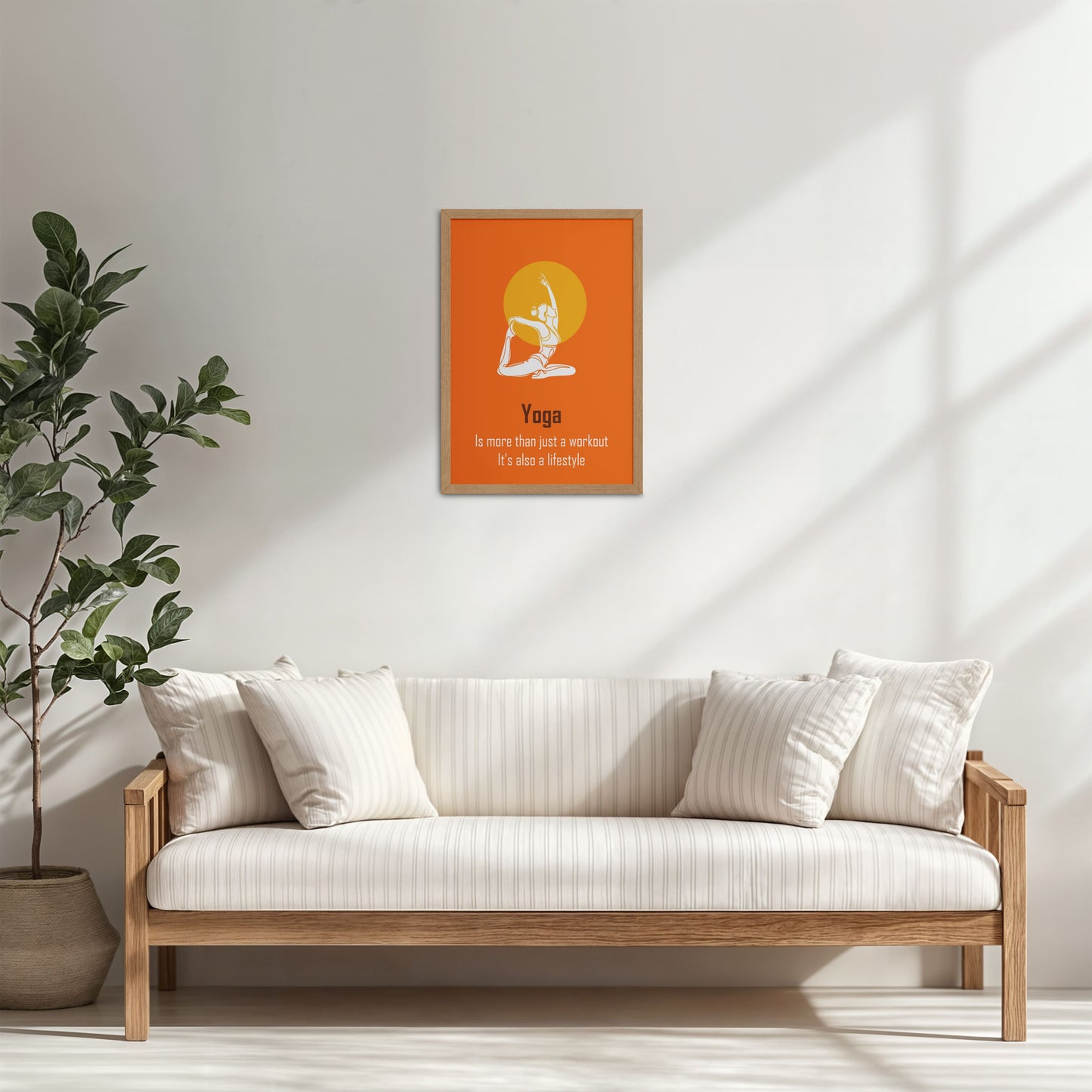 Living Room Cabinet Table Preview of Yoga as a Lifestyle Motivational Wall Art in Natrual Color Frame