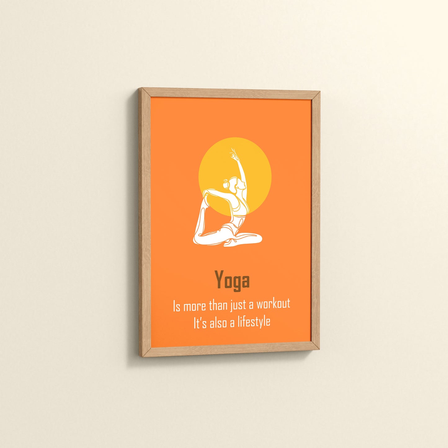 Side View of Yoga as a Lifestyle Motivational Wall Art in Natrual Color Frame