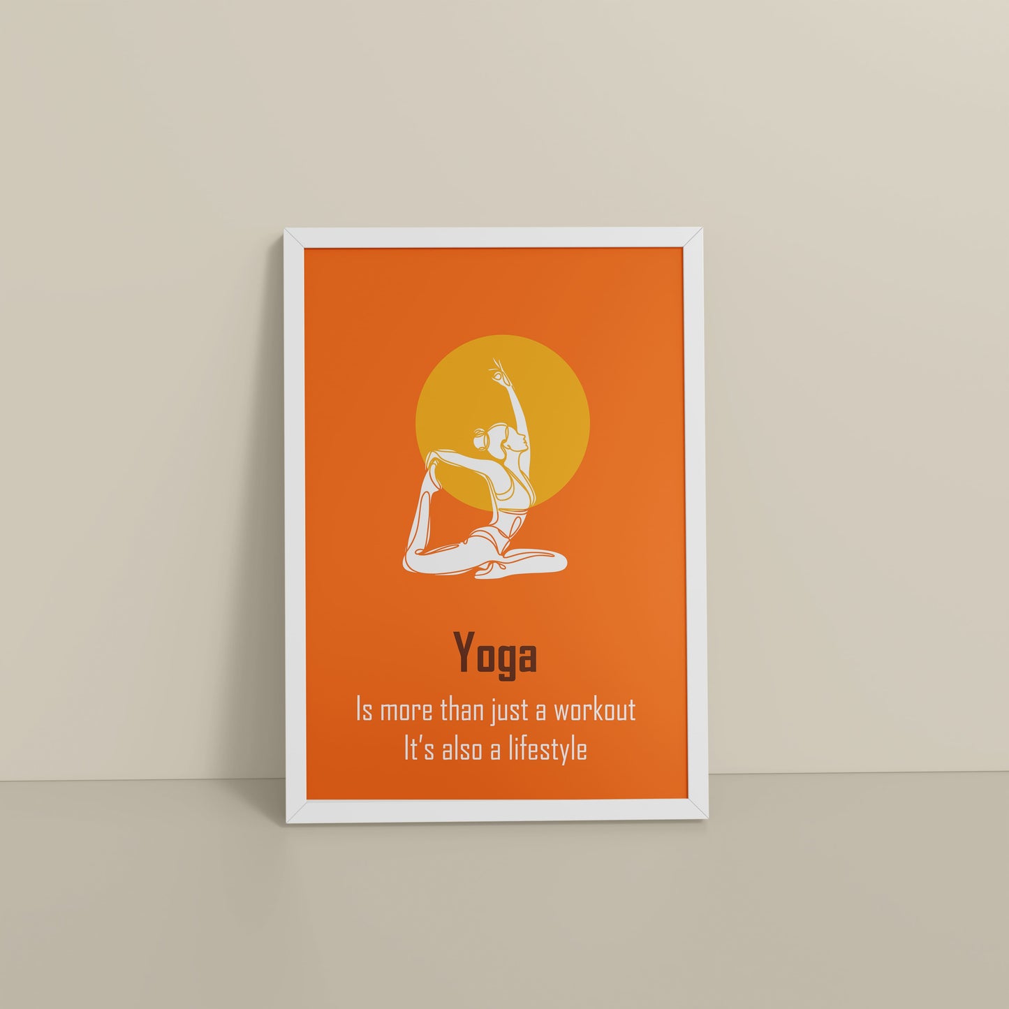Floor View of Yoga as a Lifestyle Motivational Wall Art in White Color Frame
