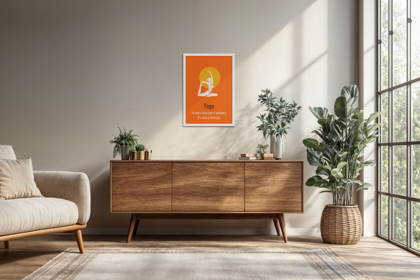 Living Room Cabinet Preview of Yoga as a Lifestyle Motivational Wall Art in White Color Frame