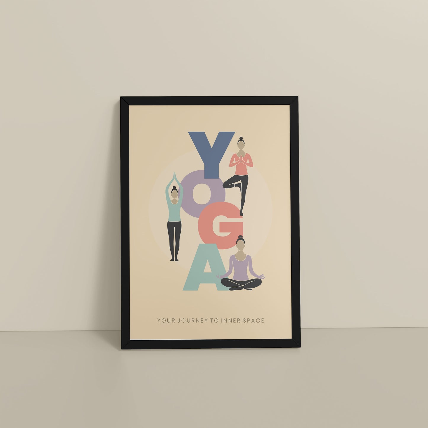 Floor View of Inner Space – Yoga Poses Inspirational Wall Art in Black Color Frame