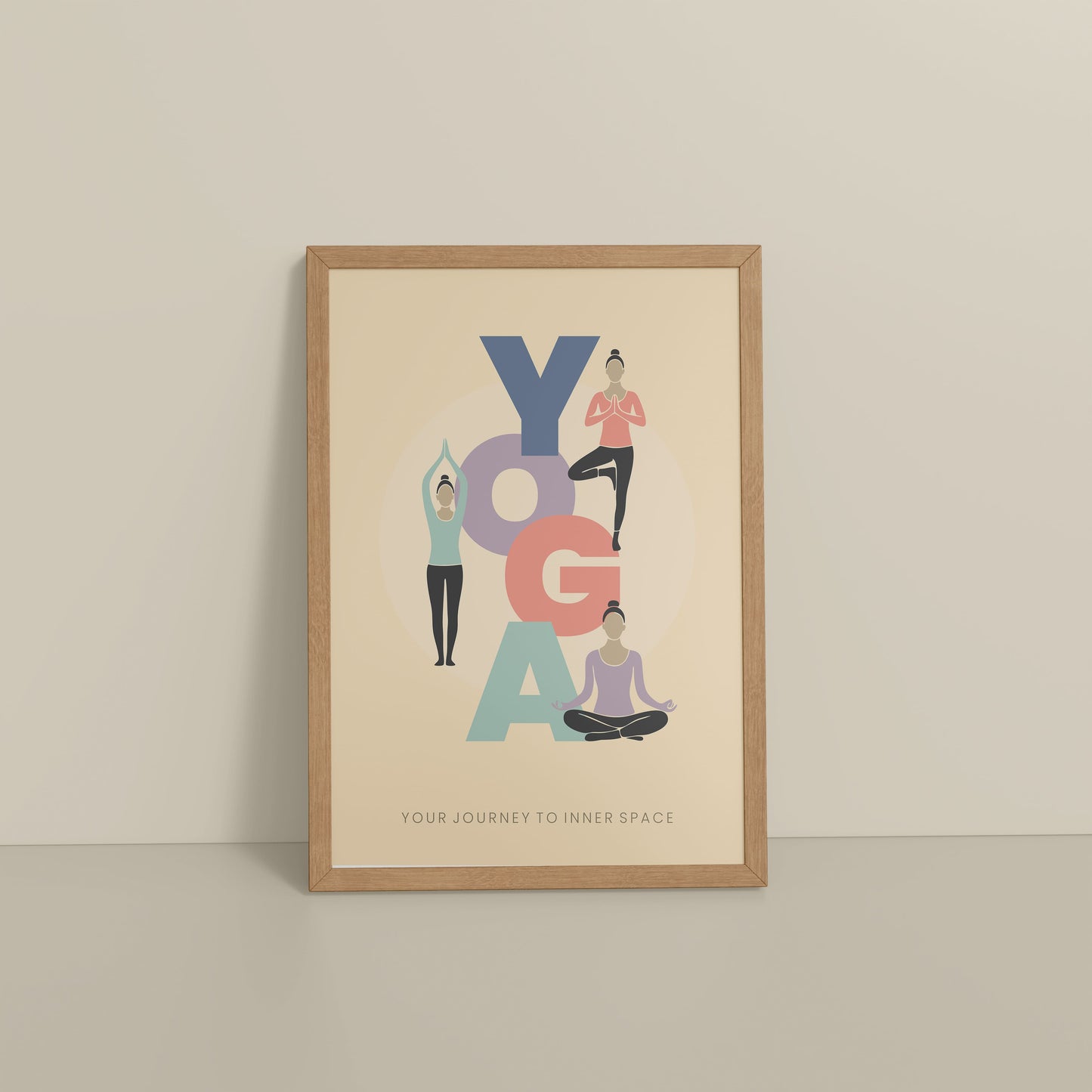 Floor View of Inner Space – Yoga Poses Inspirational Wall Art in Natrual Color Frame