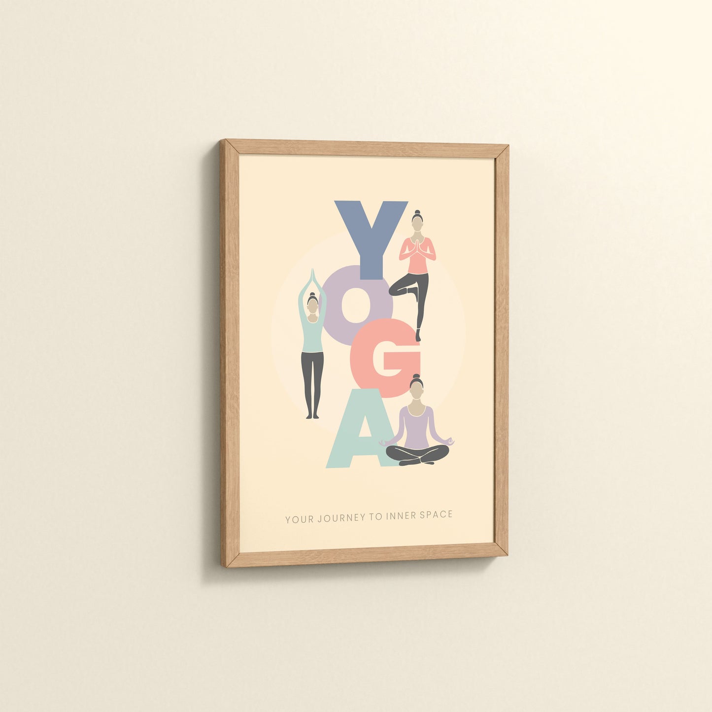 Side View of Inner Space – Yoga Poses Inspirational Wall Art in Natrual Color Frame