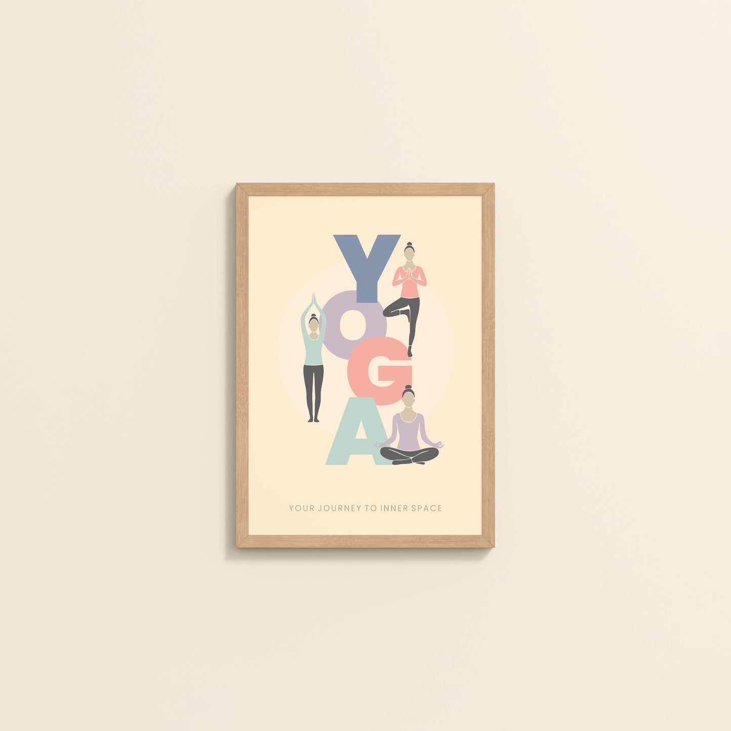 Wall View of Inner Space – Yoga Poses Inspirational Wall Art in Natrual Color Frame