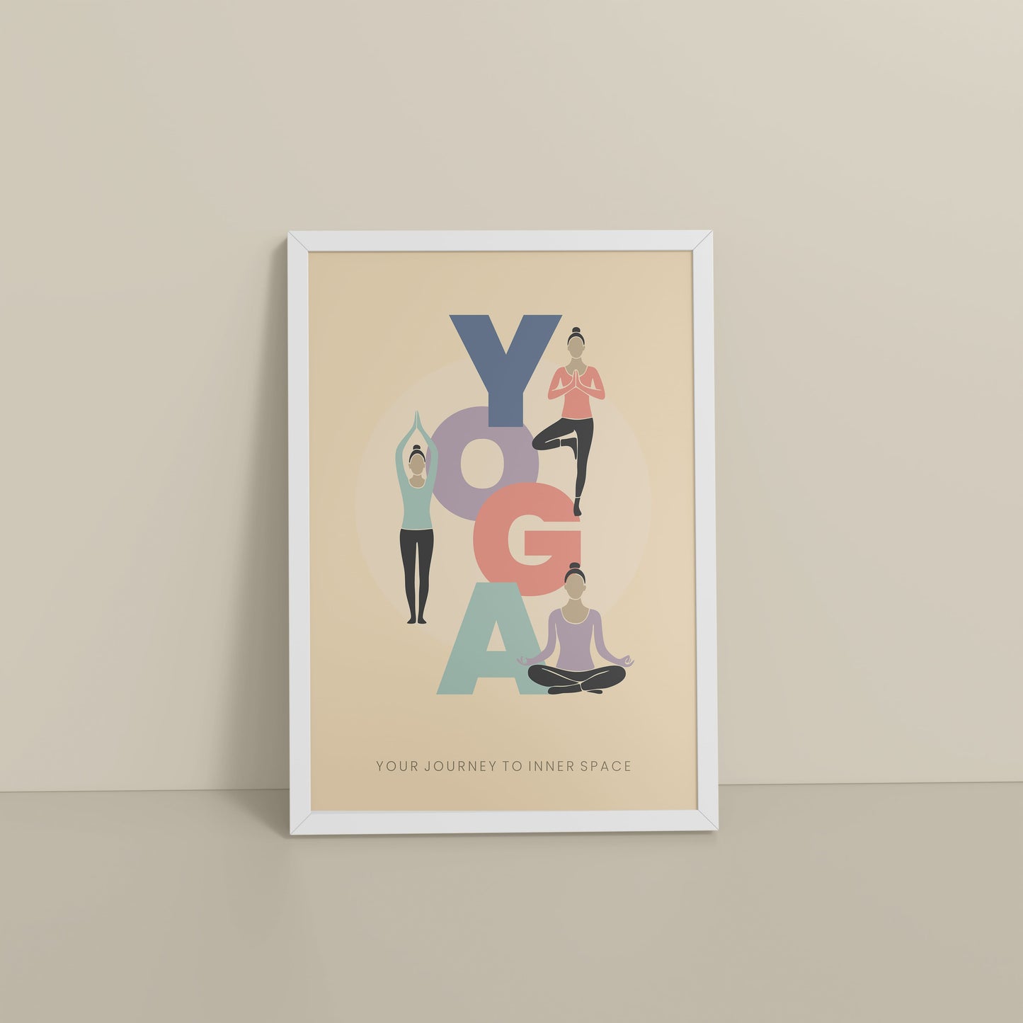 Floor View of Inner Space – Yoga Poses Inspirational Wall Art in White Color Frame