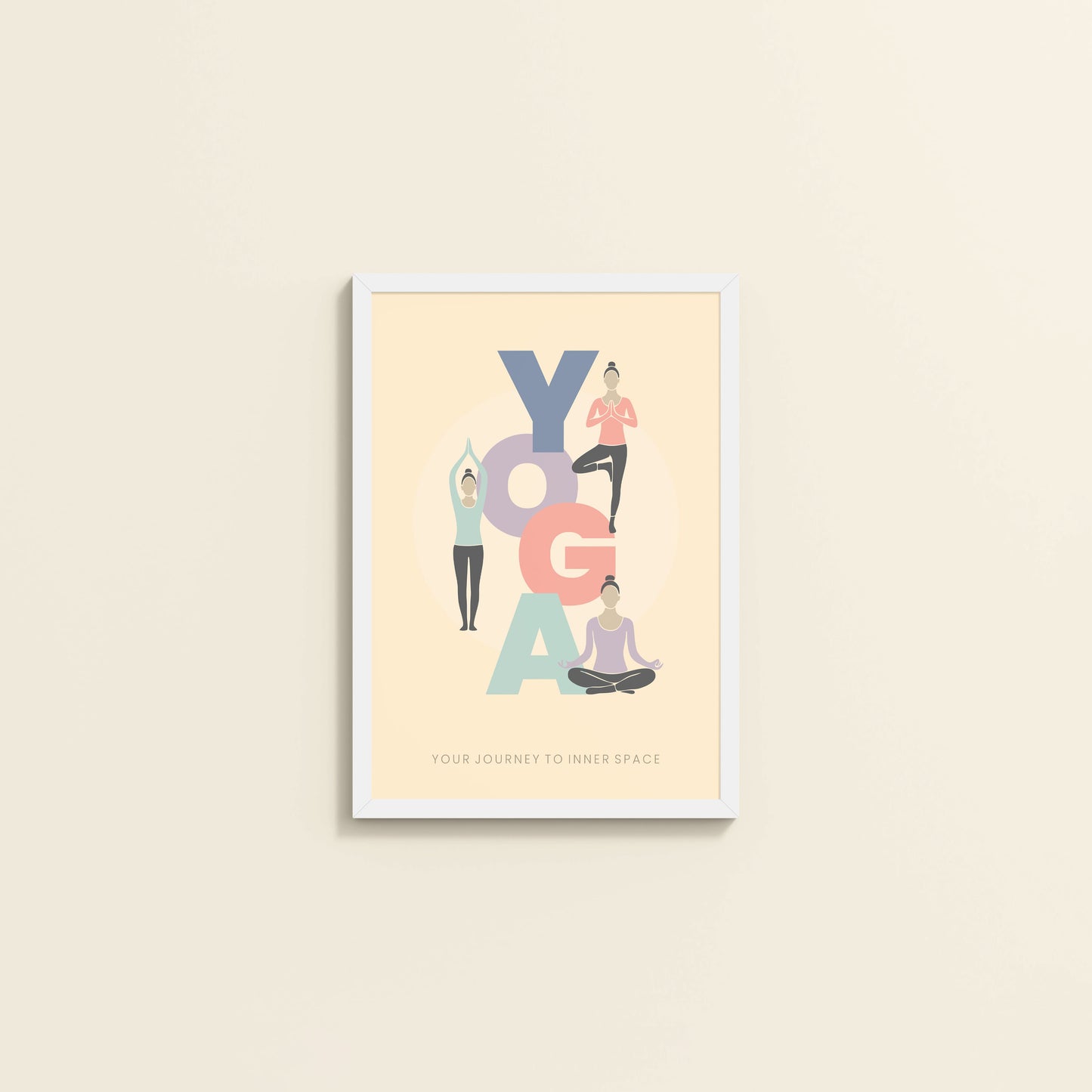 Wall View of Inner Space – Yoga Poses Inspirational Wall Art in White Color Frame