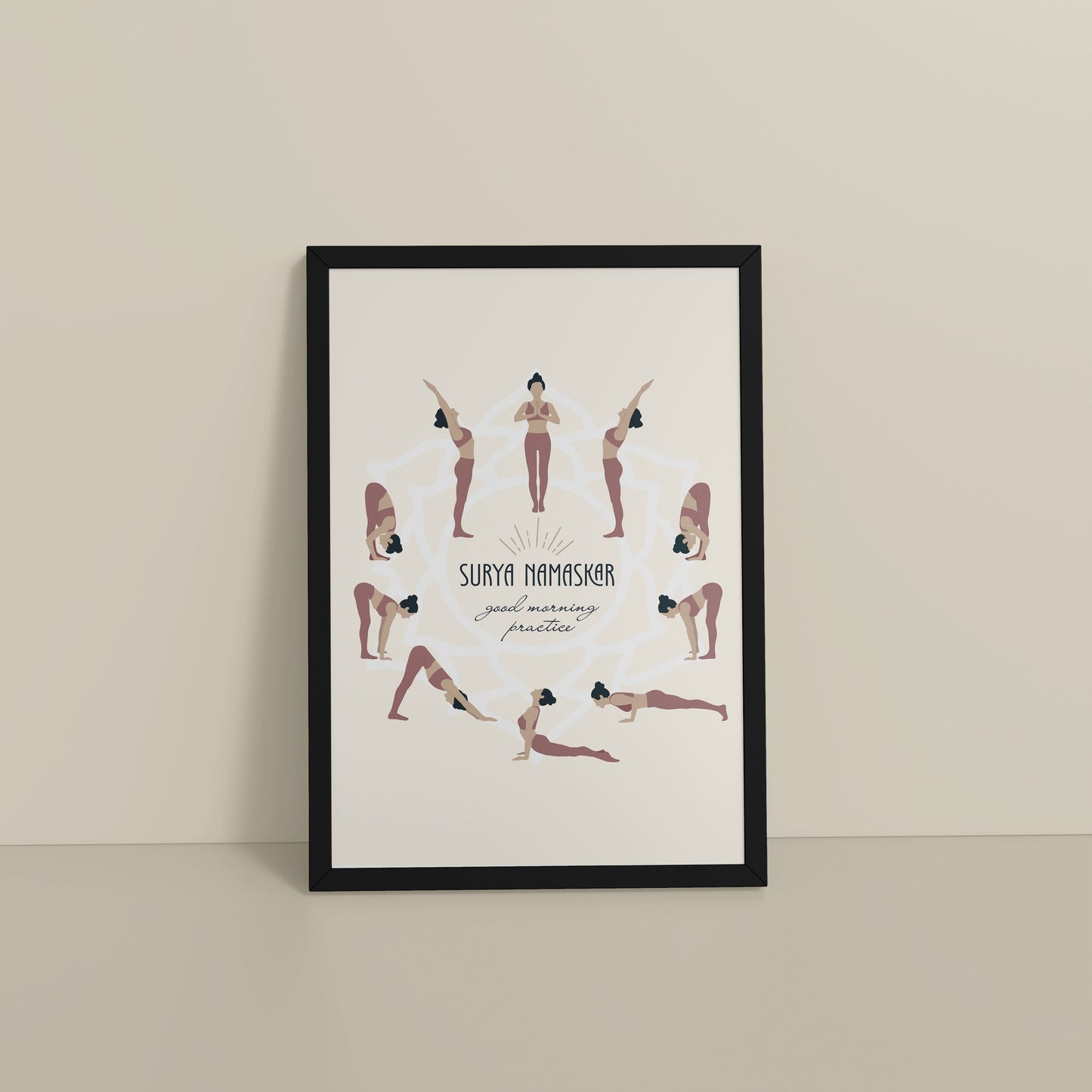 Floor View of Surya Namaskar – Yoga Sequence Wall Art Frame in Black Color Frame