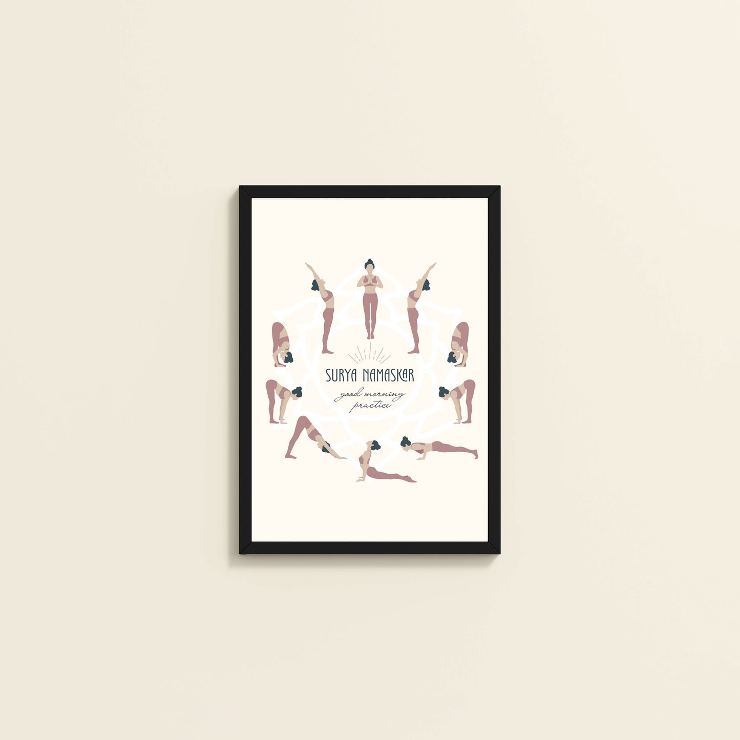 Wall View of Surya Namaskar – Yoga Sequence Wall Art Frame in Black Color Frame