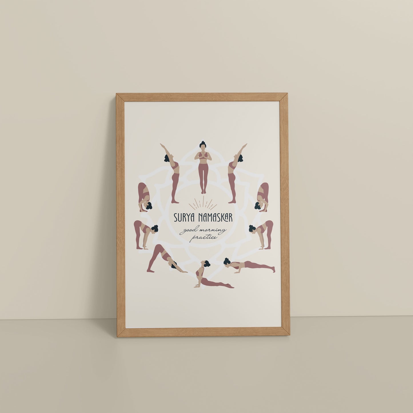 Floor View of Surya Namaskar – Yoga Sequence Wall Art Frame in Natrual Color Frame