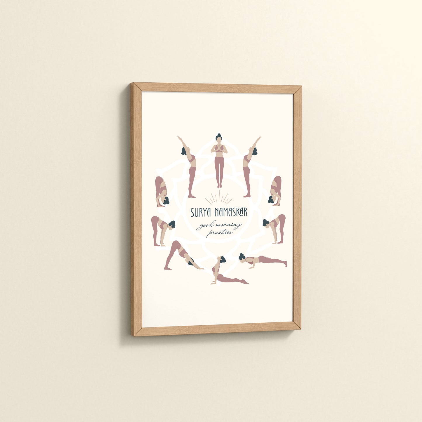Side View of Surya Namaskar – Yoga Sequence Wall Art Frame in Natrual Color Frame