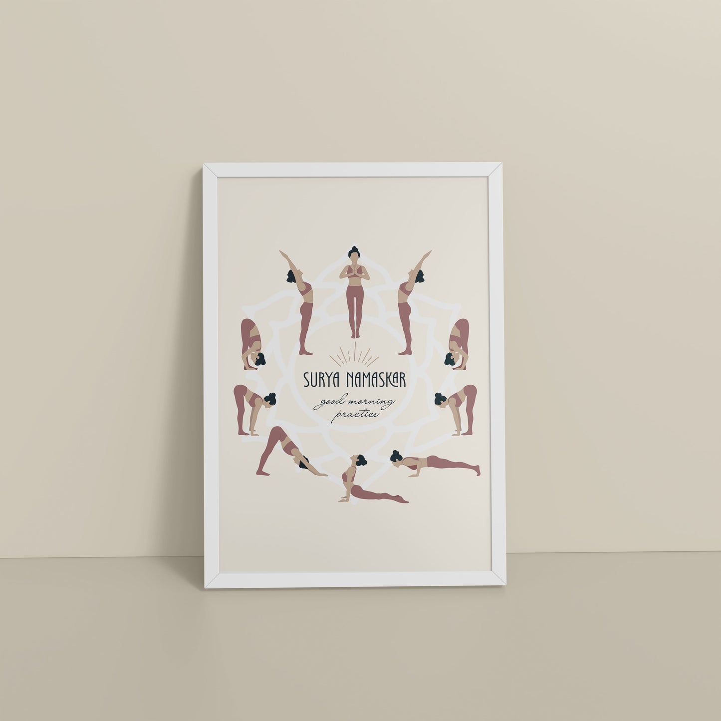 Floor View of Surya Namaskar – Yoga Sequence Wall Art Frame in White Color Frame