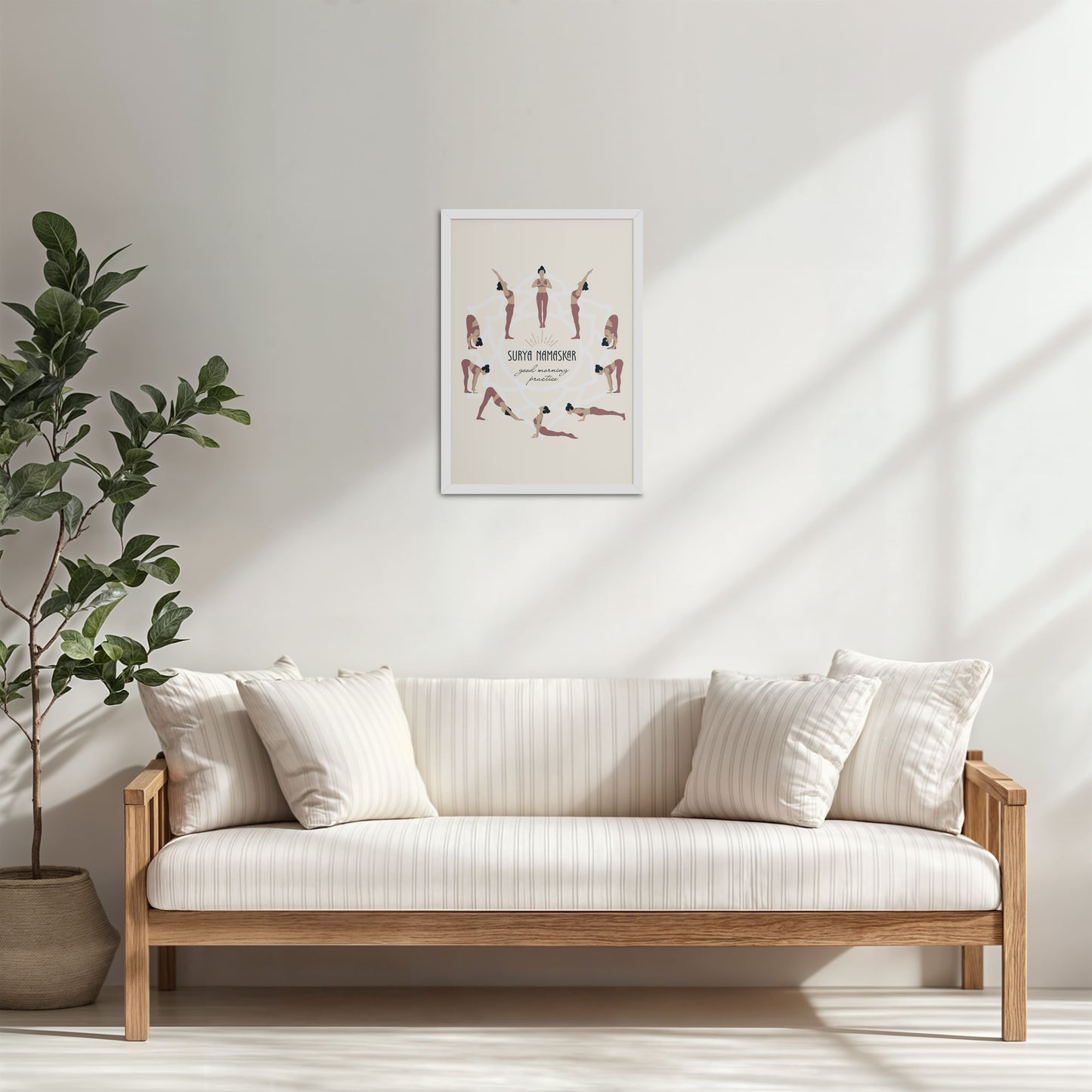 Living Room Cabinet Table Preview of Surya Namaskar – Yoga Sequence Wall Art Frame in White Color Frame