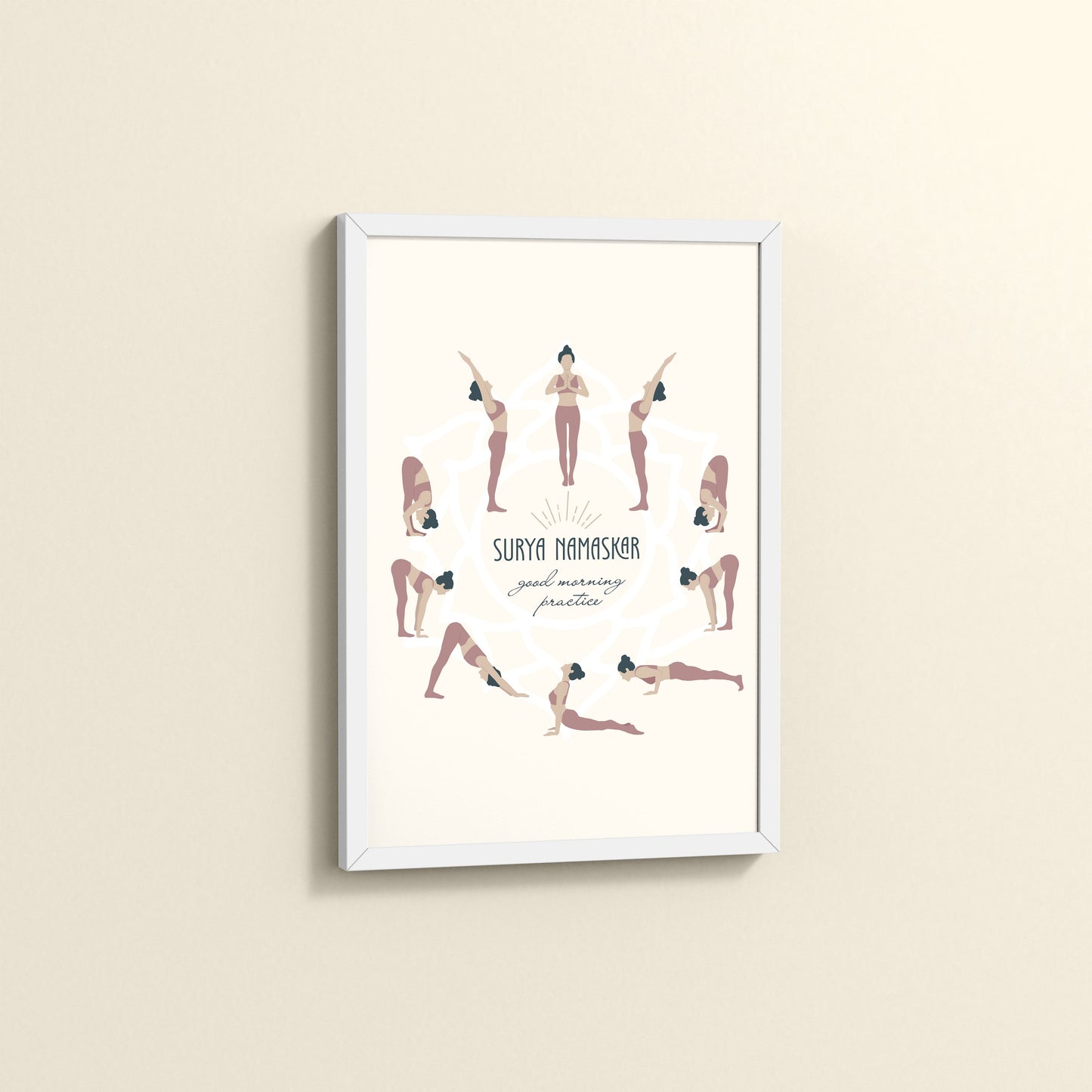 Side View of Surya Namaskar – Yoga Sequence Wall Art Frame in White Color Frame
