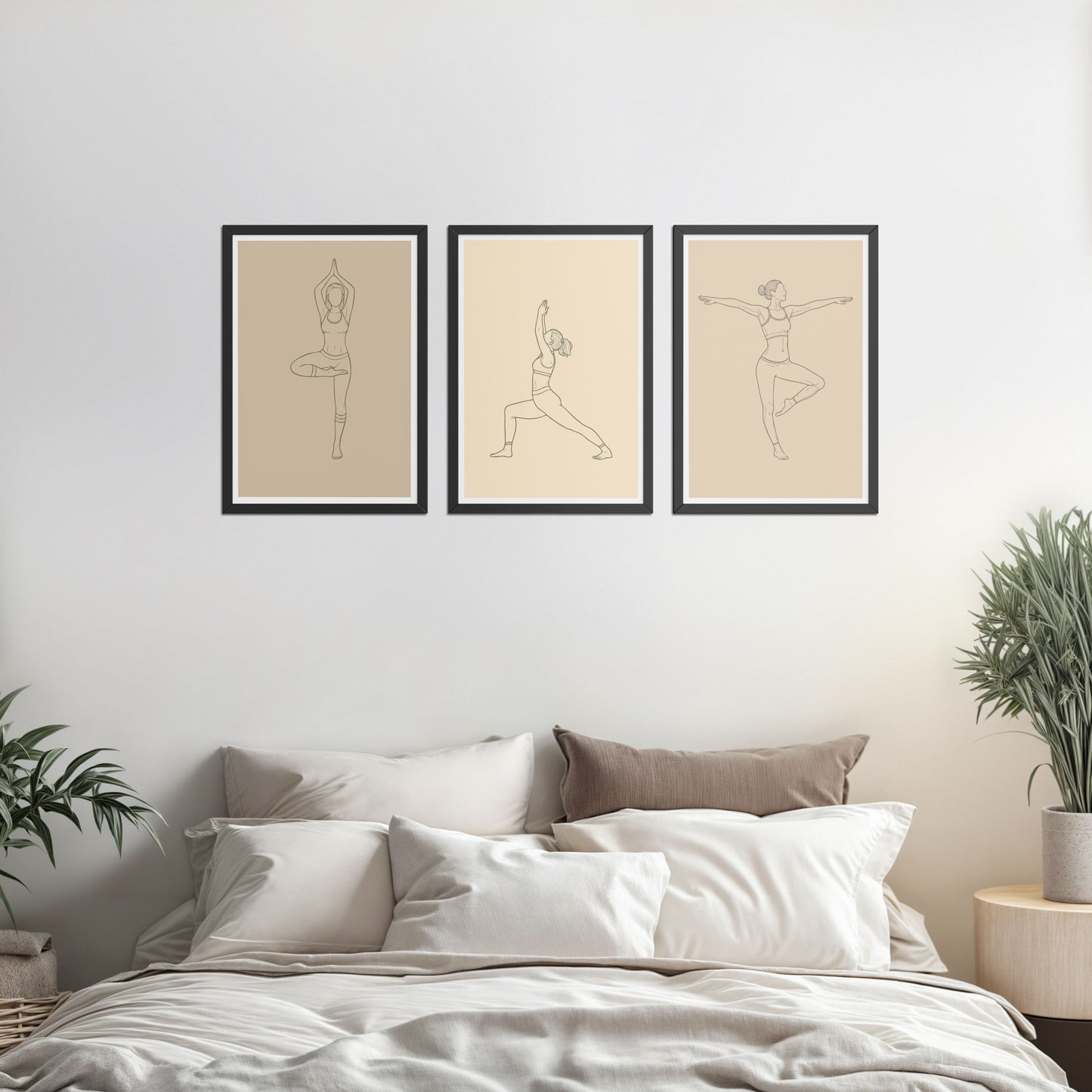 Bed Room Preview of Yoga Posture Wall Decor Set of 3 Frames in Black Color Frame
