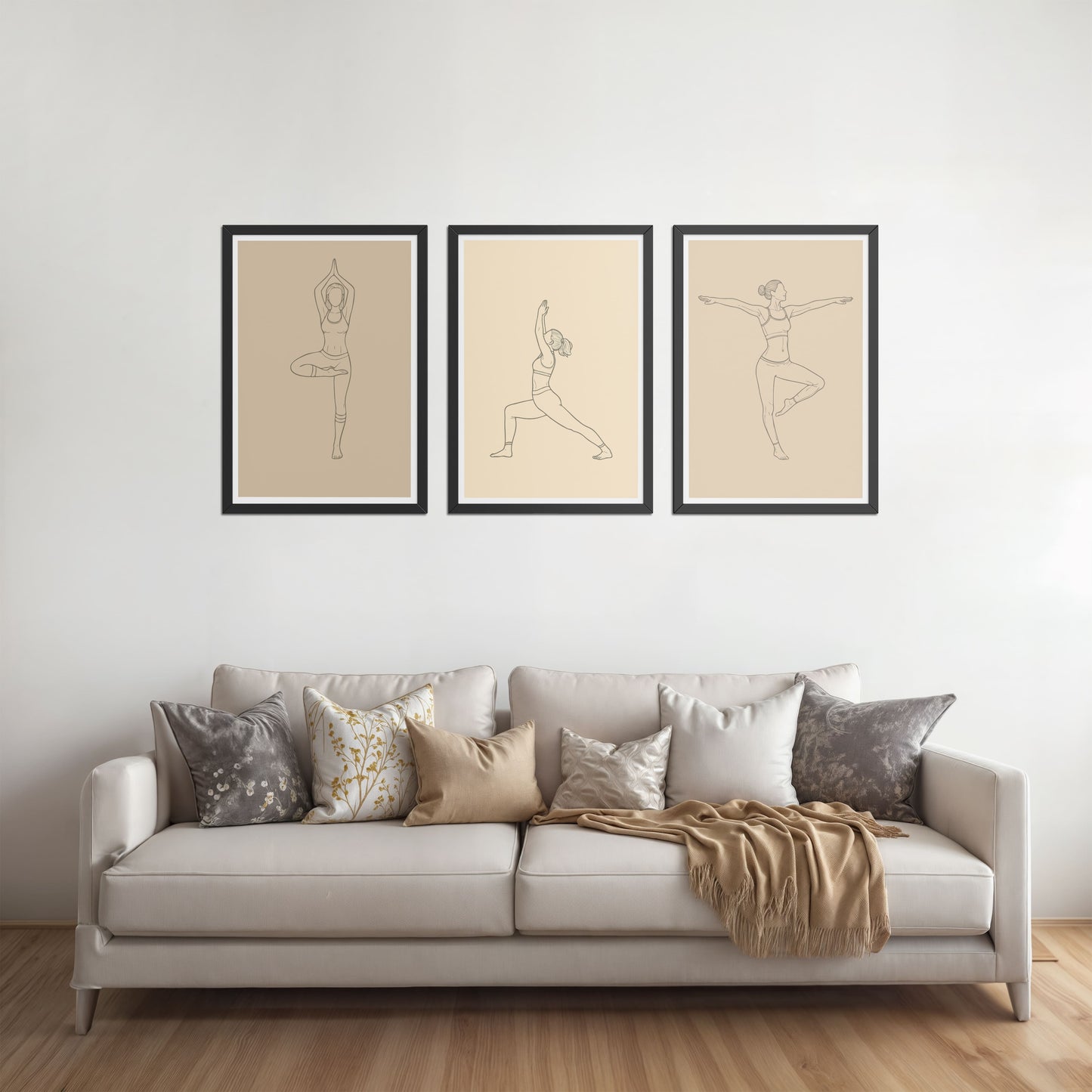Living Room Sofa Preview of Yoga Posture Wall Decor Set of 3 Frames in Black Color Frame