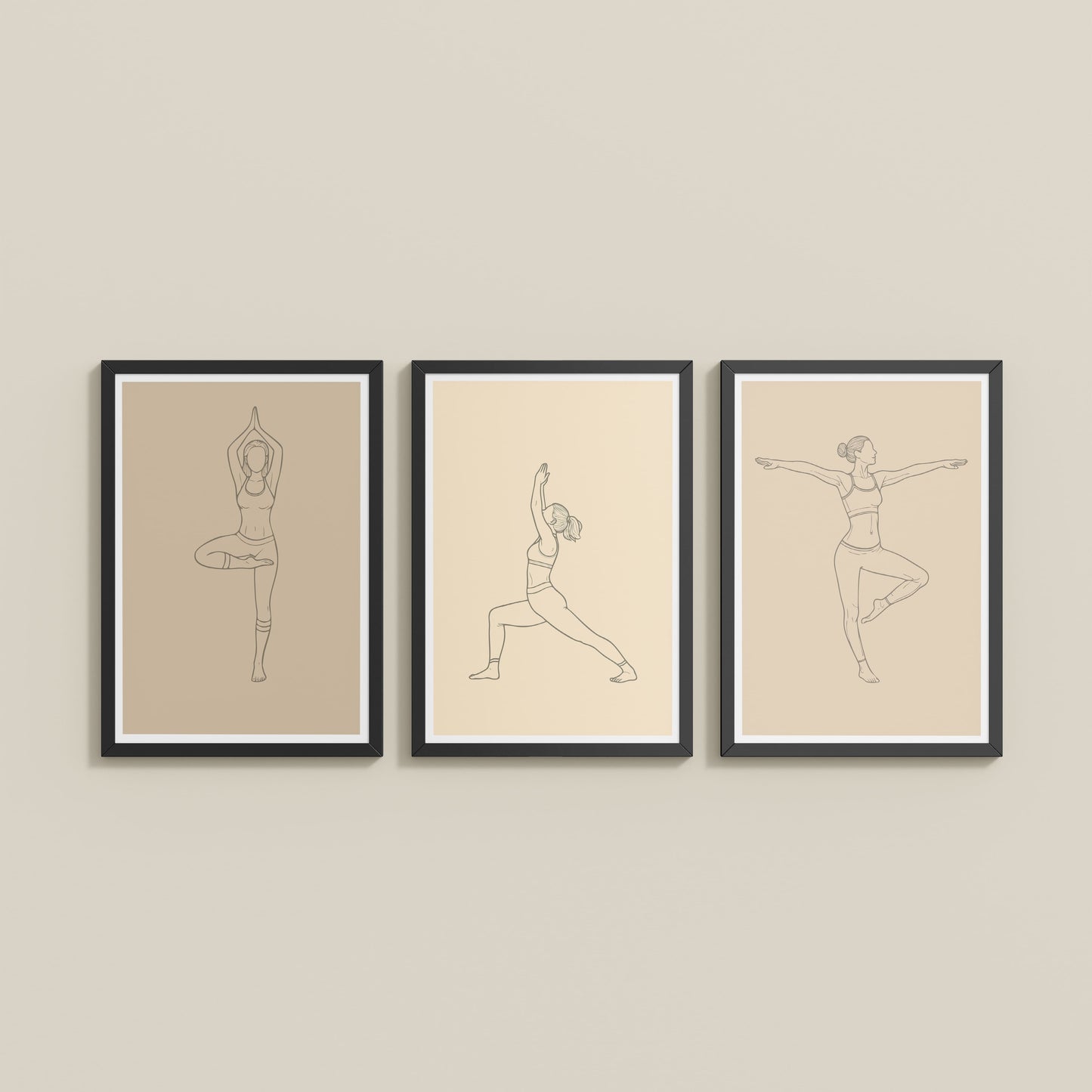 Wall View of Yoga Posture Wall Decor Set of 3 Frames in Black Color Frame