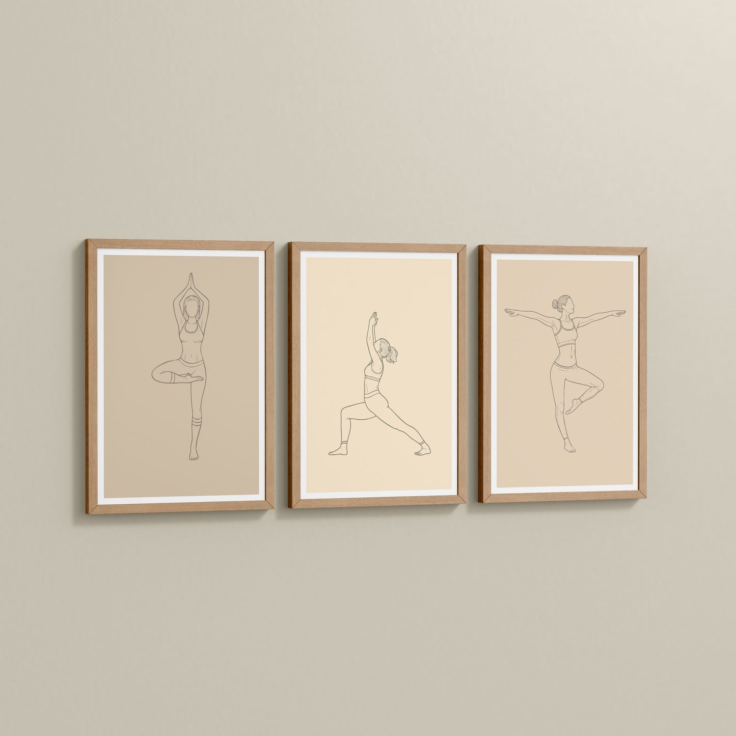 Side View of Yoga Posture Wall Decor Set of 3 Frames in Natrual Color Frame