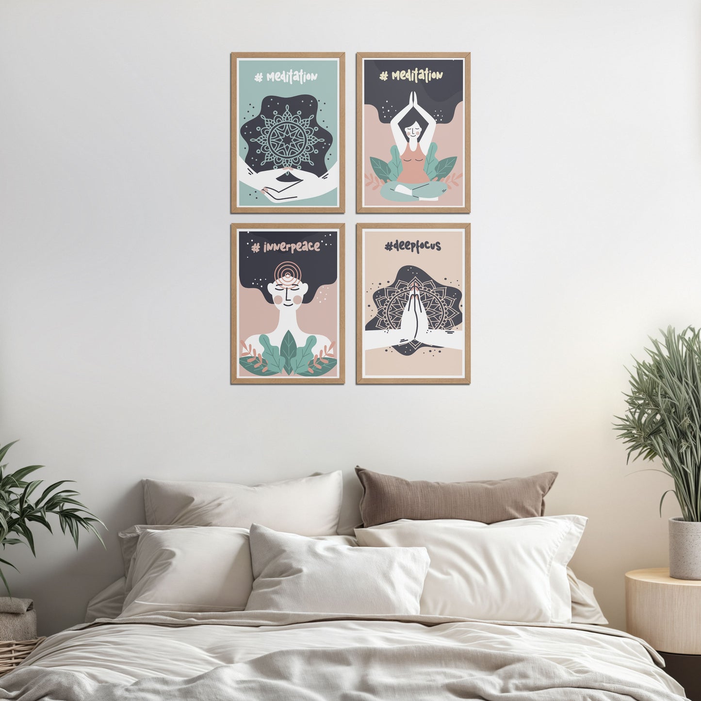 Living Room Sofa Preview of Inner Peace & Meditation Wall Art Set of 4 Frames in Natrual Color Frame